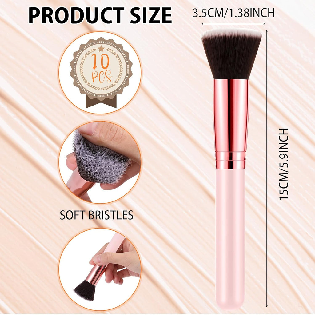 10 Pcs Foundation Brushes Bulk Flat Top Makeup Brushes, Pink