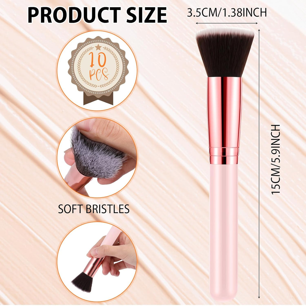 10 Pcs Foundation Brushes Bulk Flat Top Makeup Brushes, Pink