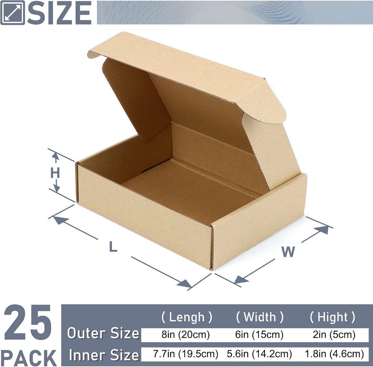 25Pack 8 x 6 x 2 Inch Shipping Boxes, Small Corrugated Cardboard Box, Packaging Boxes for Gift Wrapping, Mailer