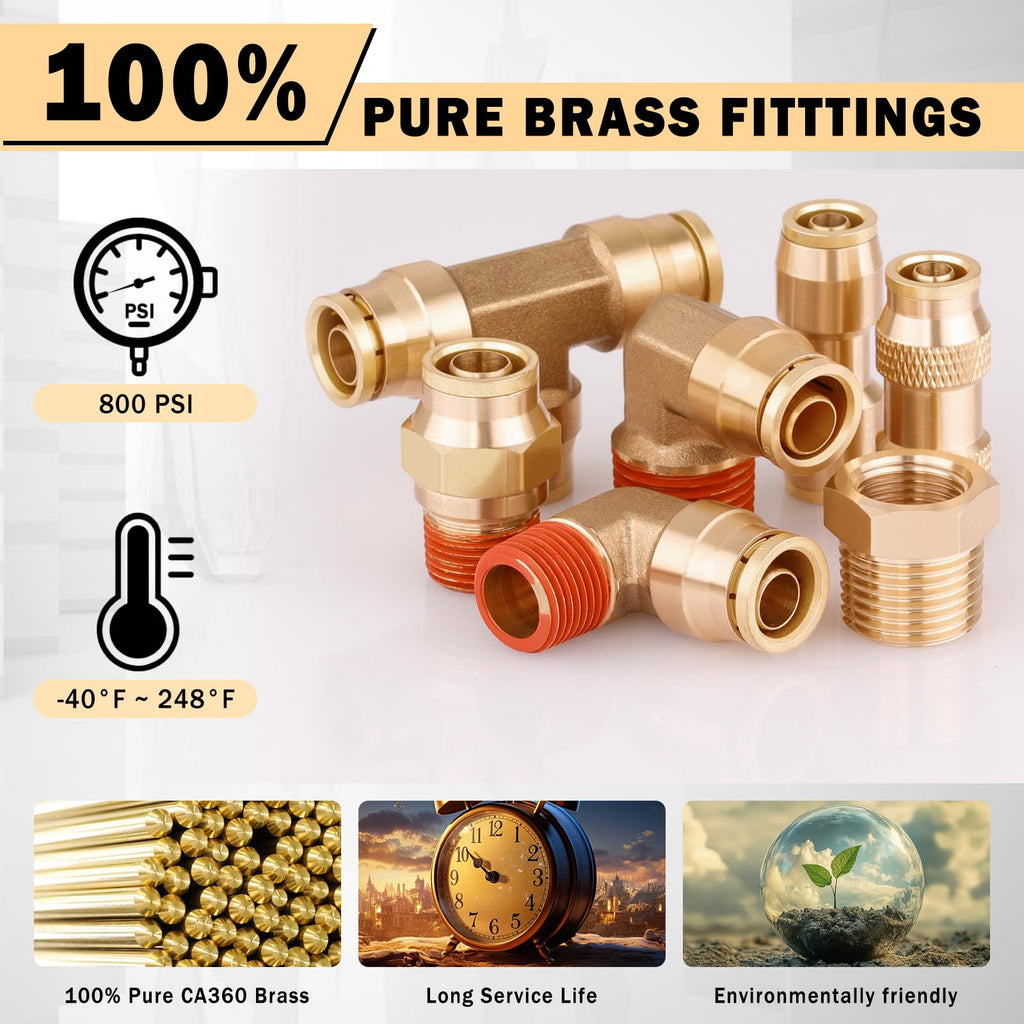 CheeMuii 124PCS Brass DOT Air Line Fittings with 4 Roll 50FT DOT Air Lines