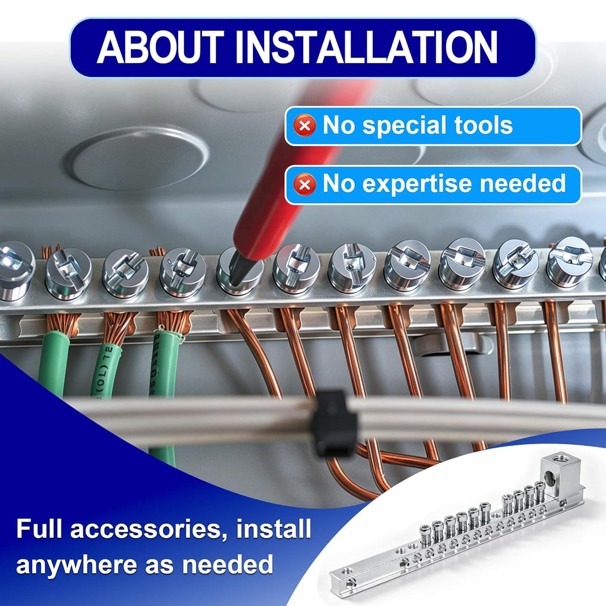 2SET Ground Bar Kit Fitted with 10 Terminal Block Positions/Earthing Bolts