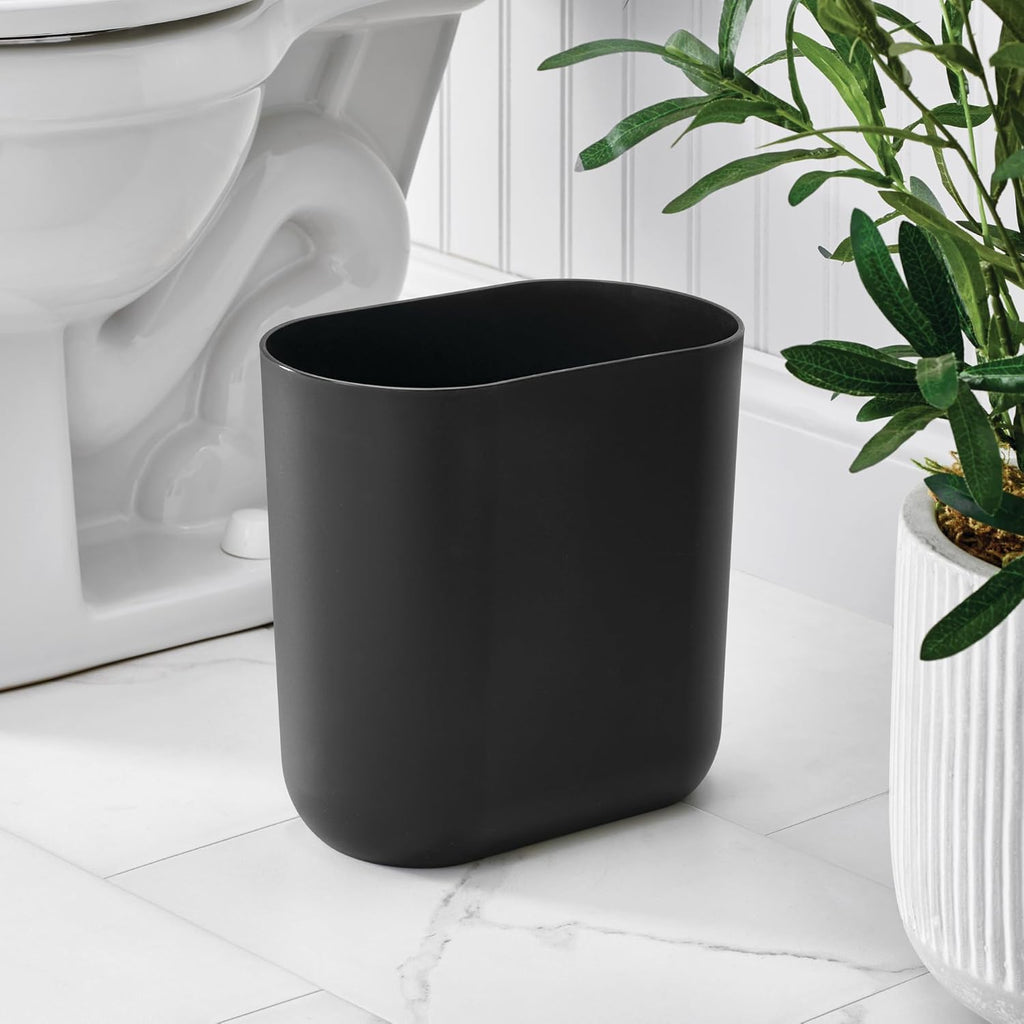 Small Slim Plastic Bathroom Trash Can, Black | Garbage Can for Bedroom, Office, Desk, Dorm