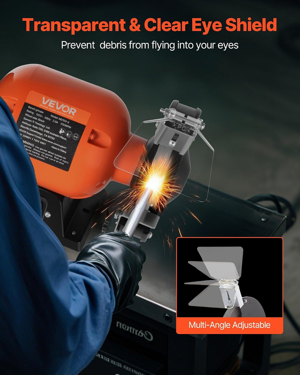 Bench Grinder, 6-inch Single Speed Bench Grinder, 1750RPM Low-Speed Table Grinders with 250W 2A Induction Motor