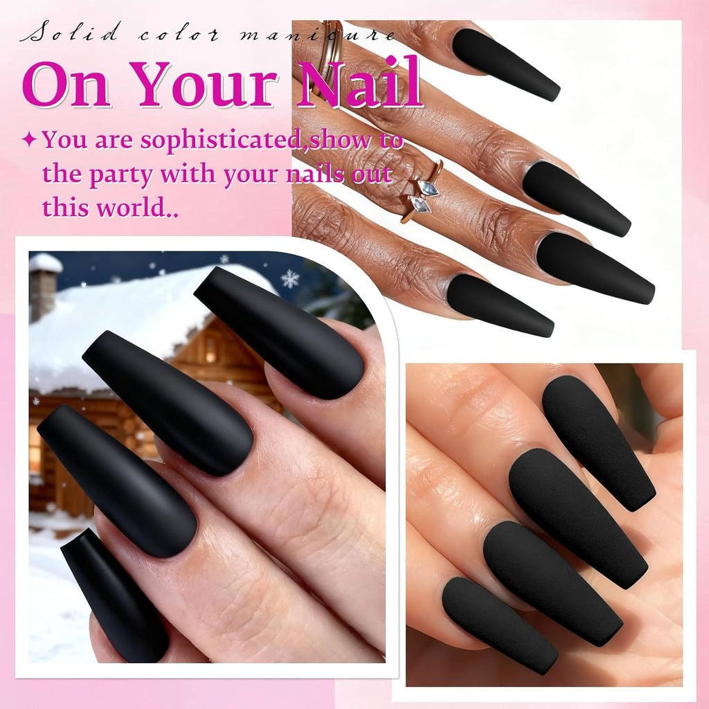 120pc Black Press on Nails Long Fake Nails-Coffin Glue on Nails Press ons