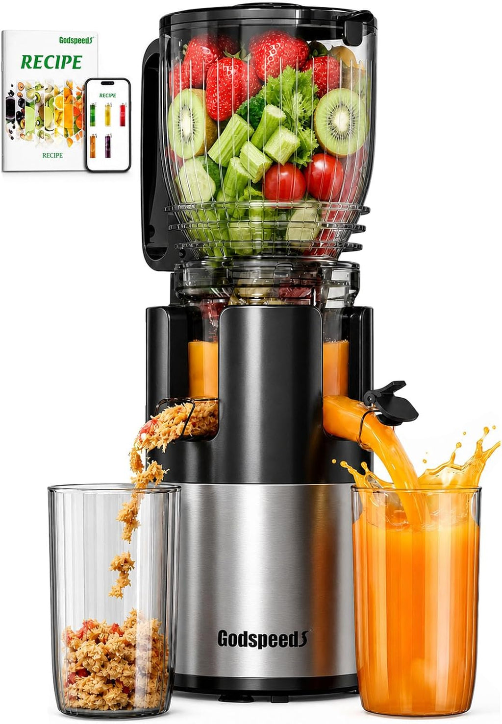 Juicer Machines, 6" Large Feed Chute Cold Press Juicer