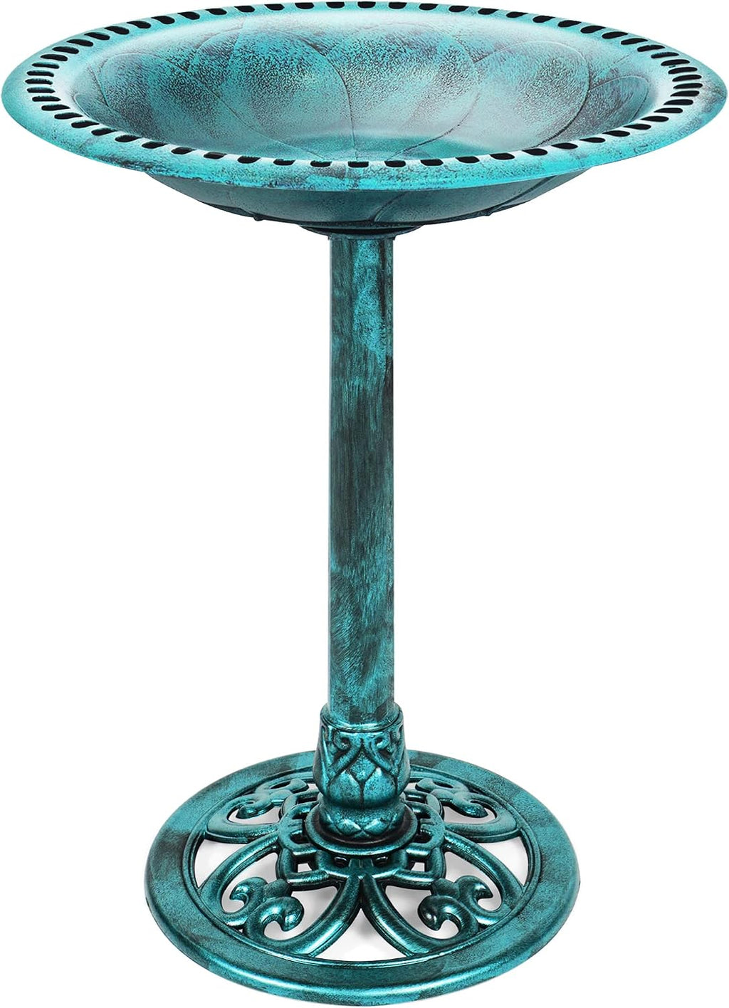 Bird Bath, 28in Outdoor Resin Pedestal - Green
