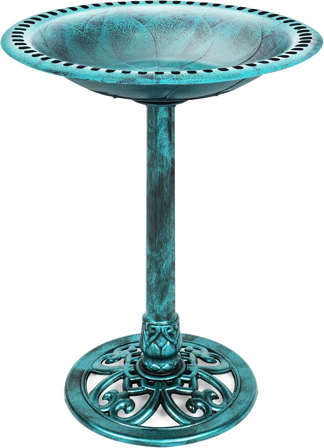 Bird Bath, 28in Outdoor Resin Pedestal - Green