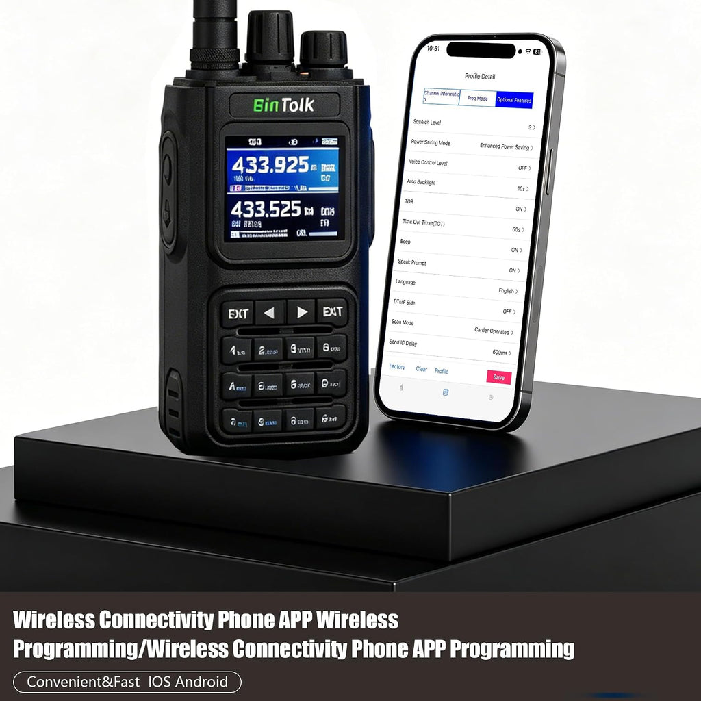 BT8000 Walkie Talkie Wireless Connectivity Programming APP NOAA Weather Alert USB-C Charger Two Way Radio AM FM SOS