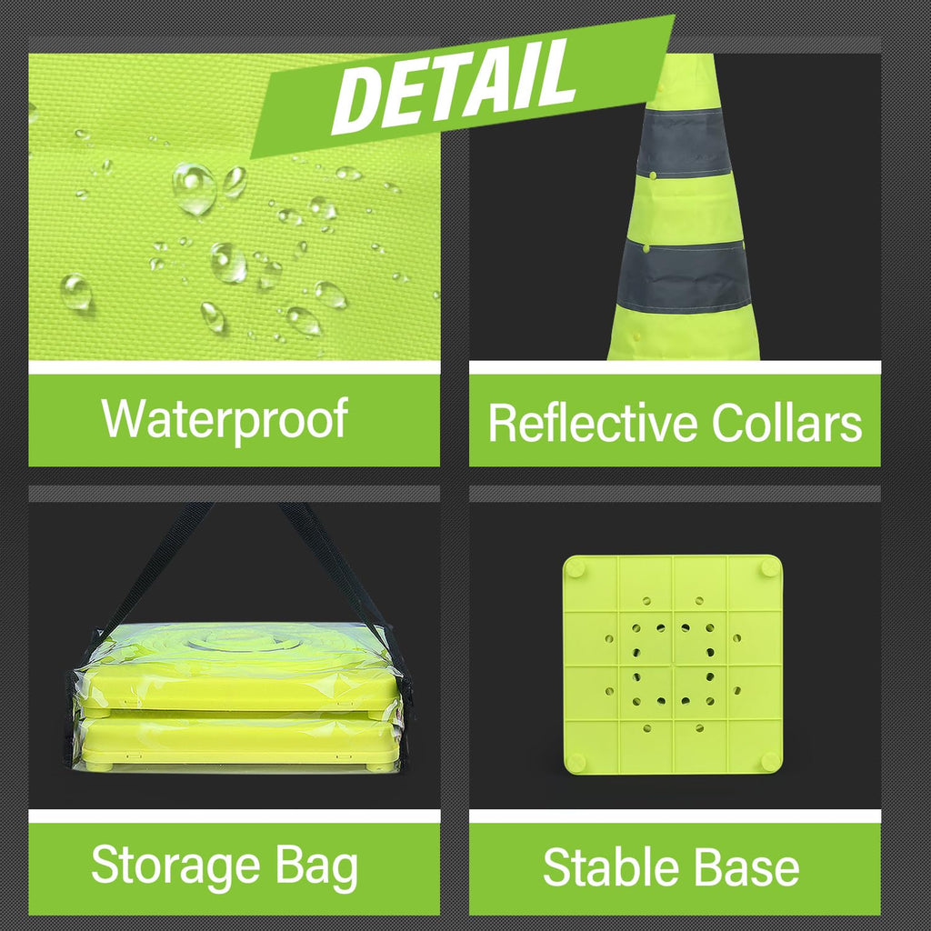 28 Inch 4 Pack Collapsible Traffic Safety Cones with Bag, Green | Pop-up Design, Reflective Collar, Road Safety