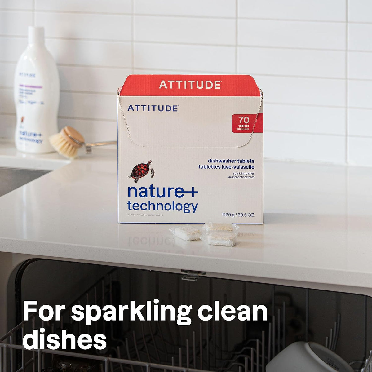 ATTITUDE Dishwasher Pods, Unscented, Plant-Based Tablets, 70 Count