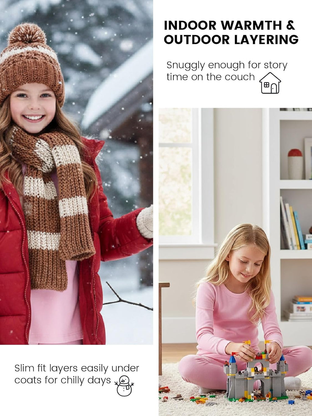 Girls Warm Thermal Underwear Set Kids Winter Base Layer Long Johns Sets for Cold weather/skiing