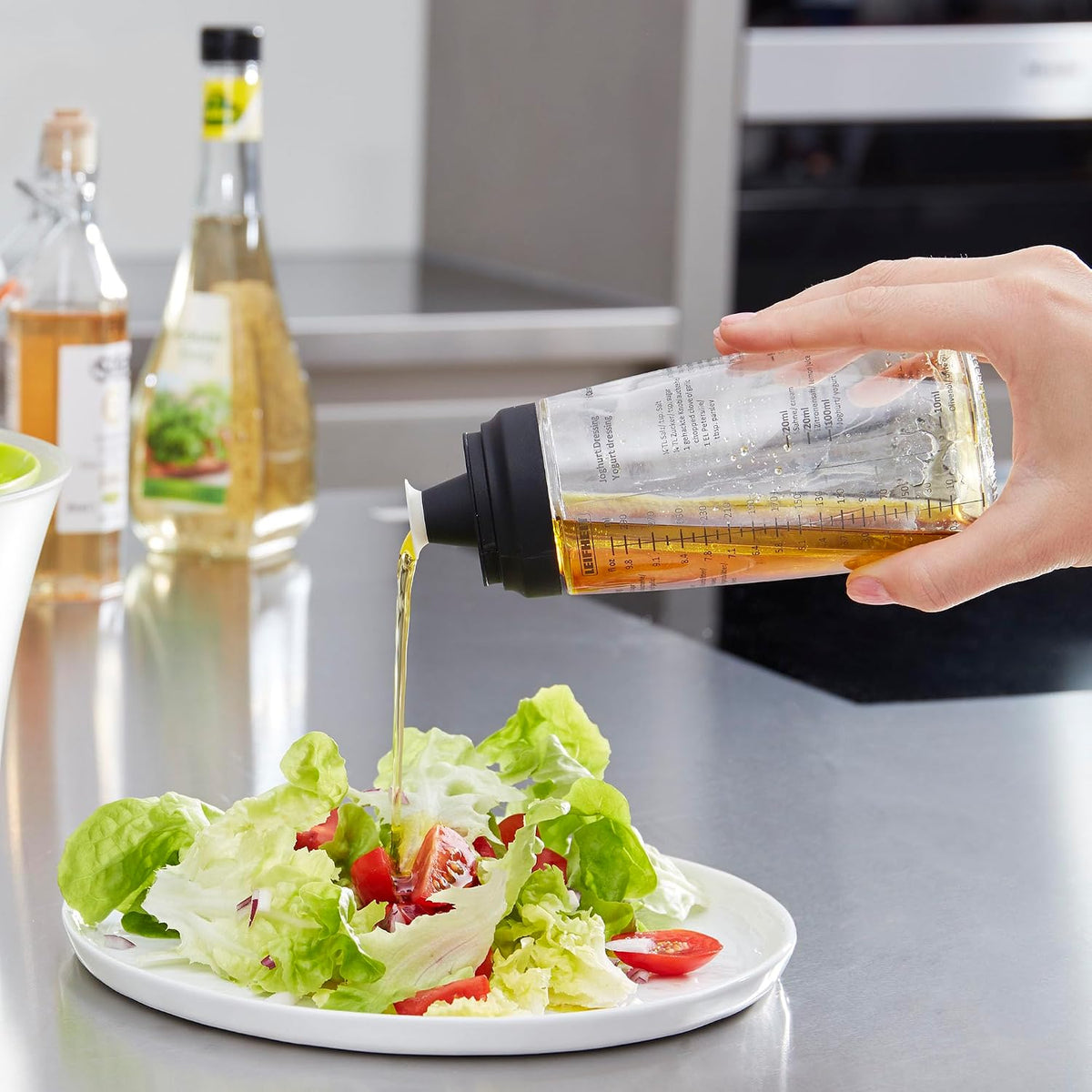 Glass Salad Dressing Bottle 10oz/300ml fill volume, Black