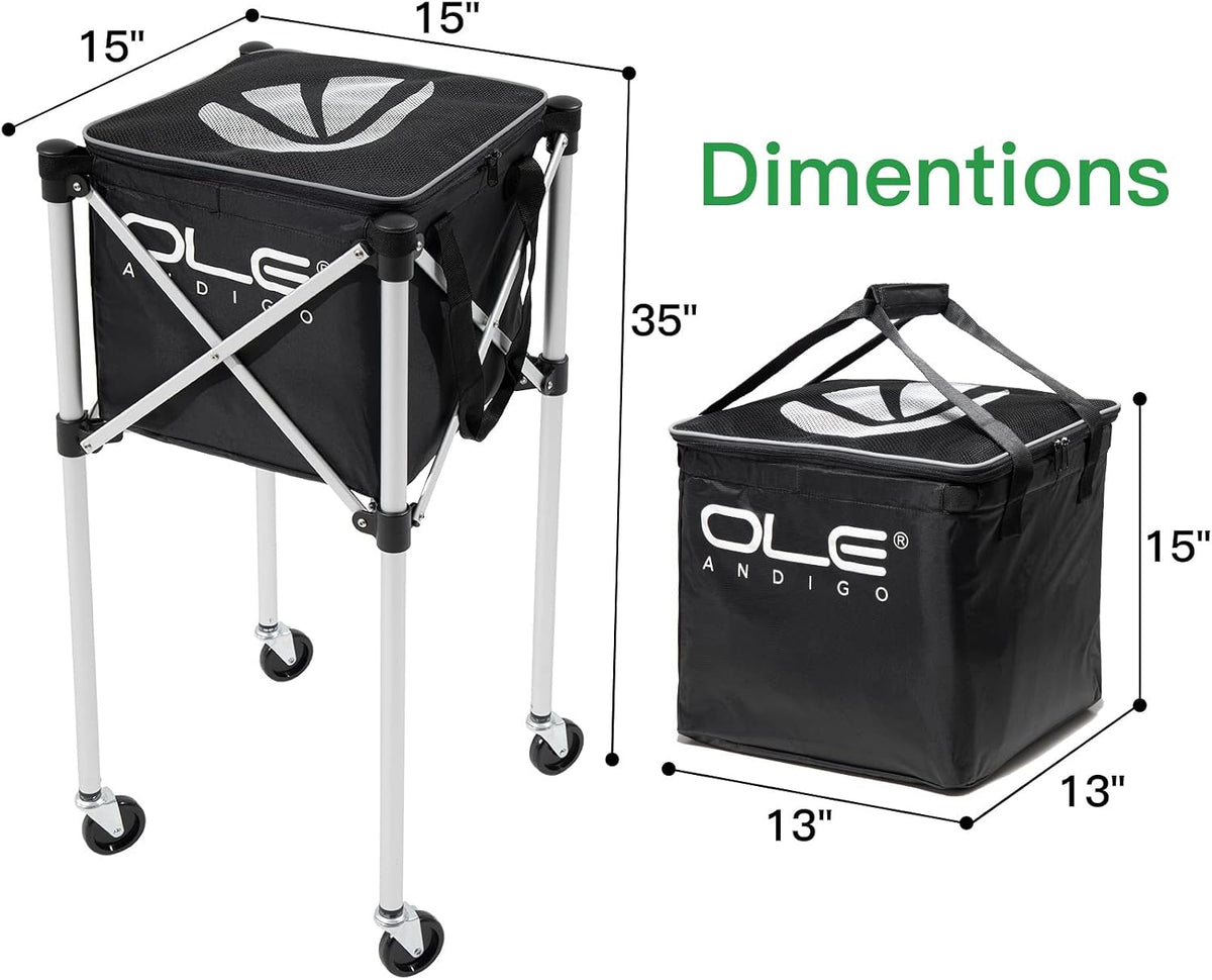 Tennis Ball Hopper Tennis Ball Basket with Side Pockets Lightweight Tennis Ball Cart Holds 160 Balls, Portable Sports