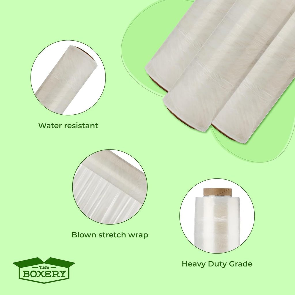 18" x 1500' Stretch Wrap – 80 Gauge Clear Blown Film – 2 Rolls (3000ft Total) – Ultra Durable Industrial Pallet Wrap