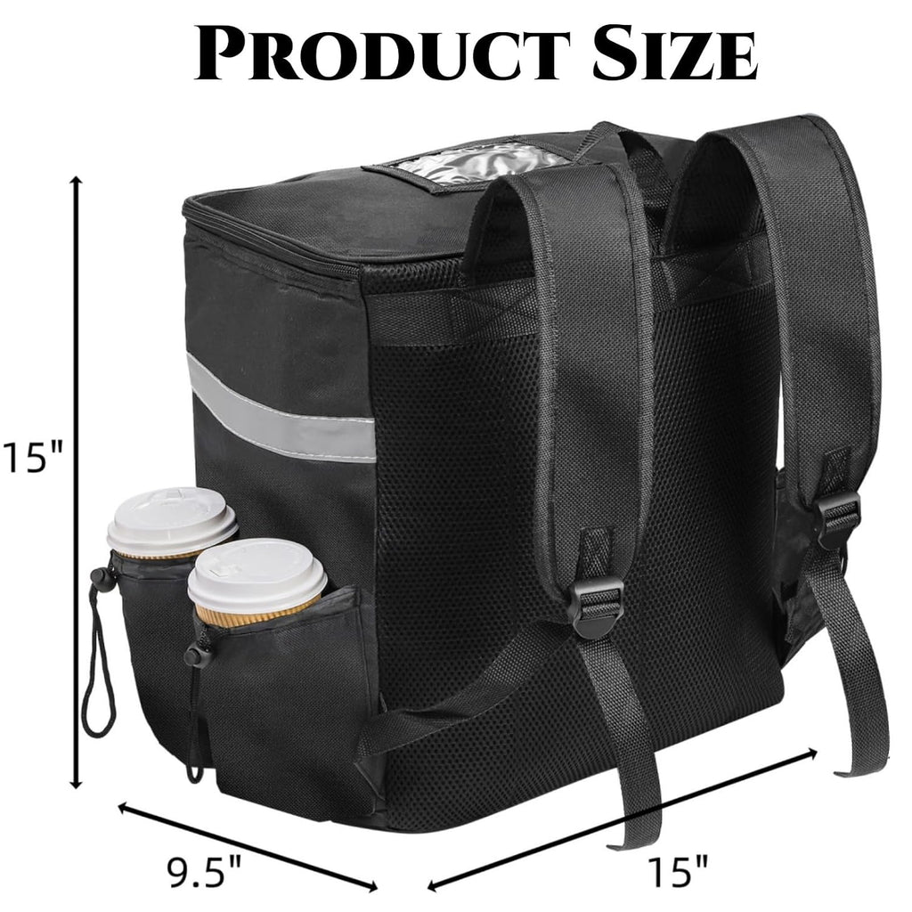 Food Delivery Backpack with 4 Cup Holder, Insulated Hot Pizza Bag