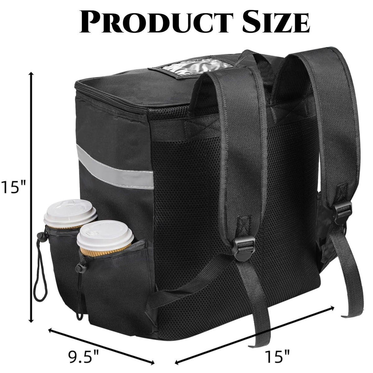 Food Delivery Backpack with 4 Cup Holder, Insulated Hot Pizza Bag
