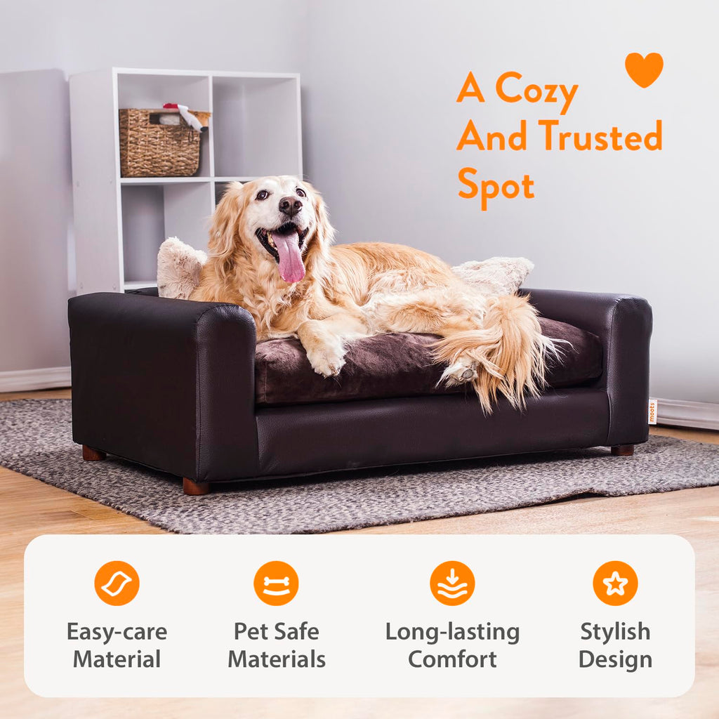 Premium Leatherette Pets Sofa, Espresso, Medium/Large