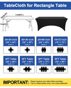 2 Pack Spandex Table Cloth 6FT, Elastic Fitted Black Tablecloth