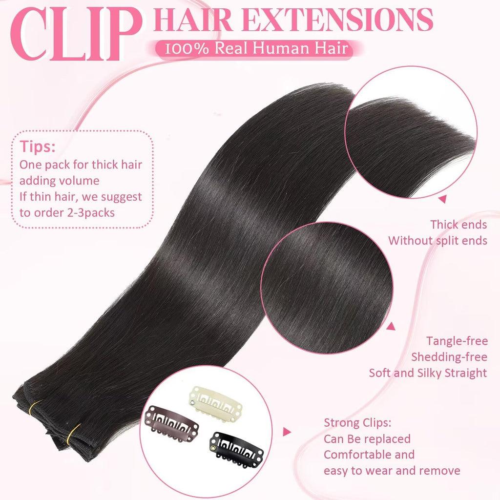 Clip in Hair Extensions Real Human Hair, 100g/3.6oz, Clip in 100% Brazilian Remy Human Hair Extension for Women