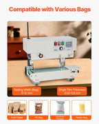 Continuous Bag Band Sealing Machine, 0.24-0.47 in/6-12 mm Seal Width, Band Sealer Machine with Digital Temperature