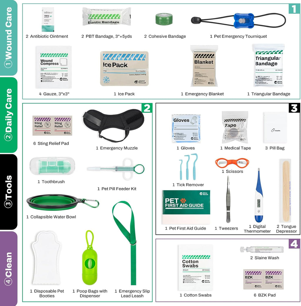 Dog First Aid Kit, Pet Emergency Kit for Dogs & Cats with Thermometer, Toothbrush & Poop Bags for Daily Care, First