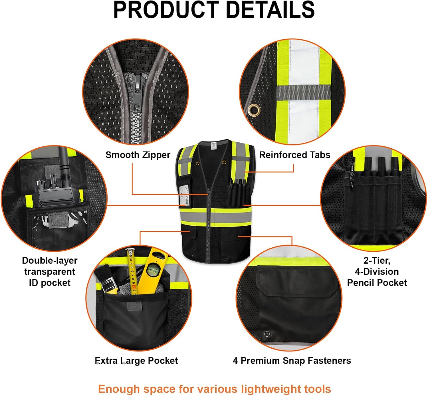 High Visibility Vest for Men Reflective Safety Vest, Black M | 9 Pockets Mesh Safety Vest for Men Women, Class 2 Hi