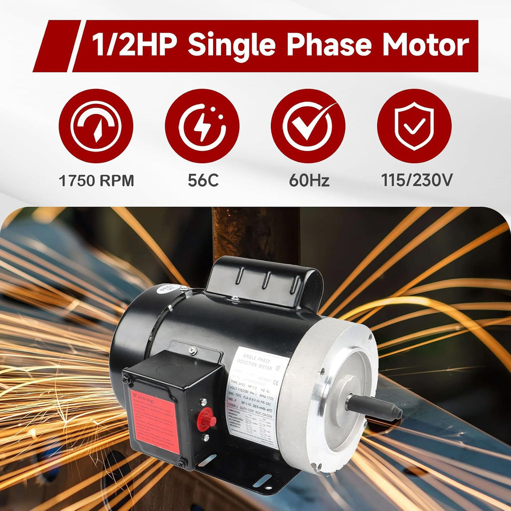 findmall 1/2HP Electric Motor 56C 1750RPM Single Phase Motor