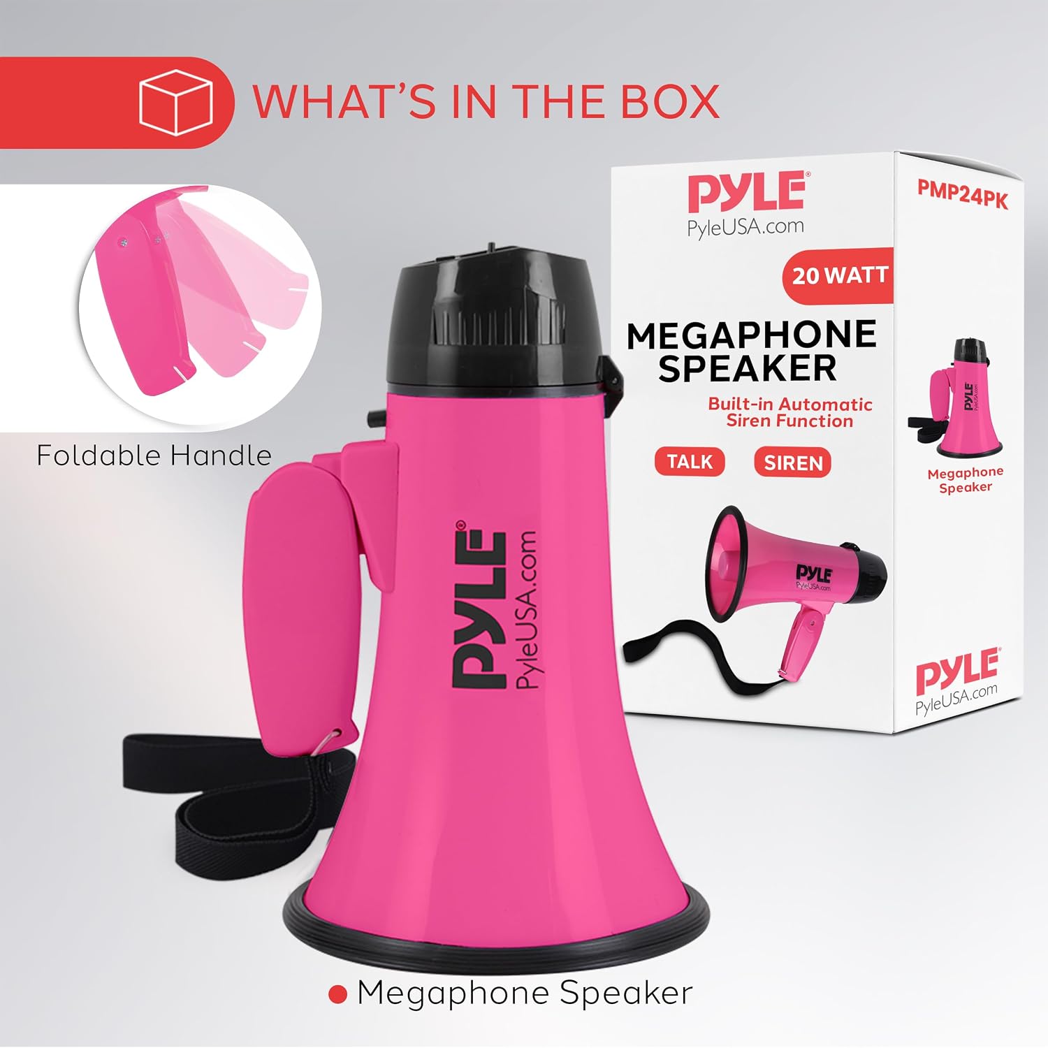 PRO Portable Megaphone Speaker Siren Bullhorn - Compact and Battery Operated with 20 Watt Power, Microphone, 2 Modes