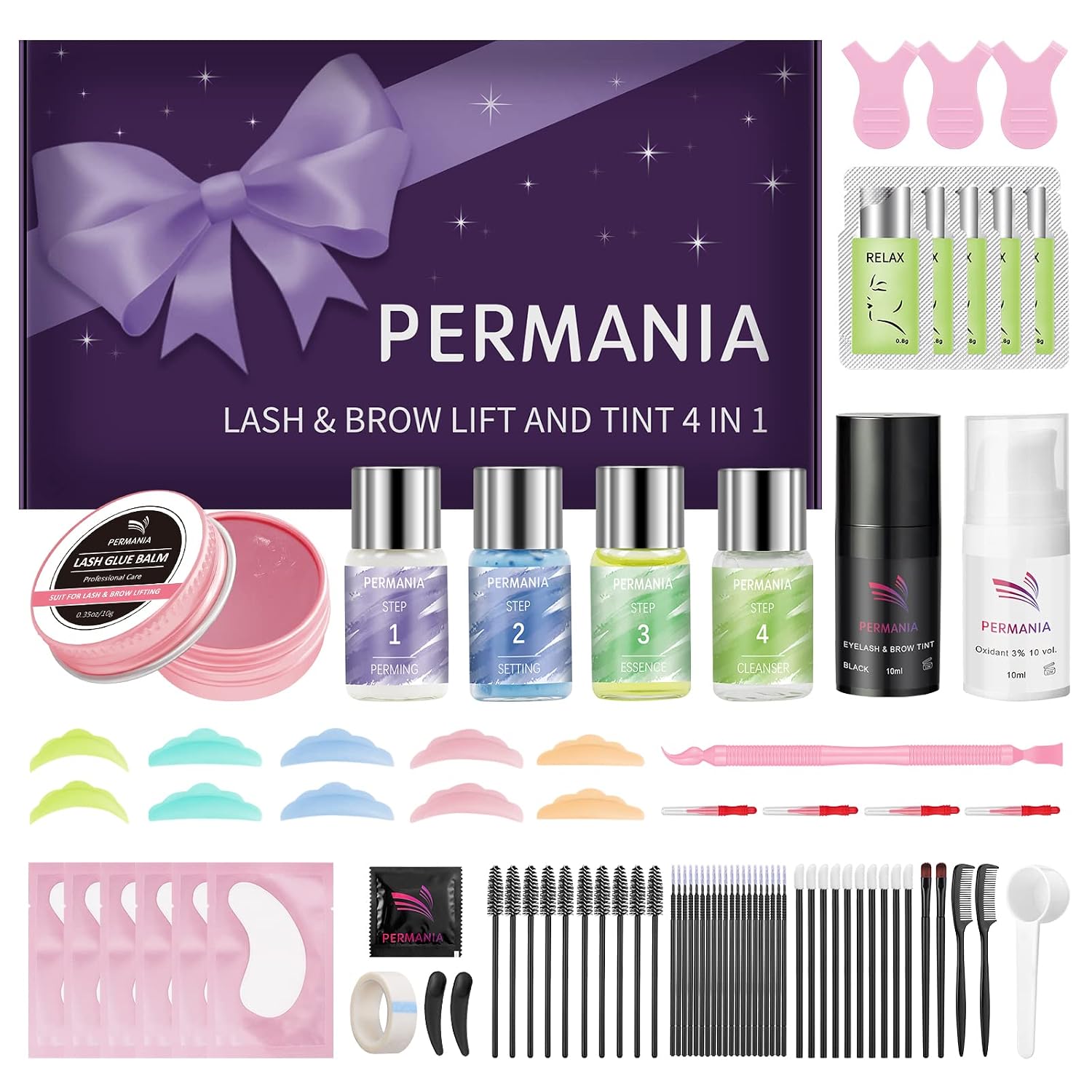 Lash Perm and Black Kit,Salon Grade Supplies for Eyelash Lift and Brow Lamination Black Ti-nt with Lash Lift Balm 4