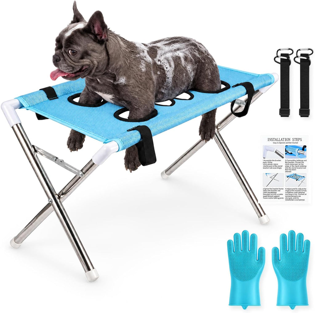 Dog Grooming Hammock Stand, Foldable Pet Bath Hammock with Mesh Sling