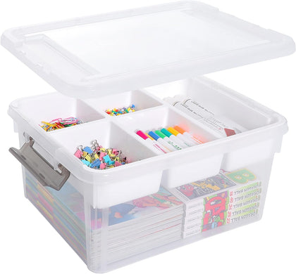 17 QT Plastic Storage Box with Removable Tray Craft Organizers and Storage Clear Storage Container for Organizing