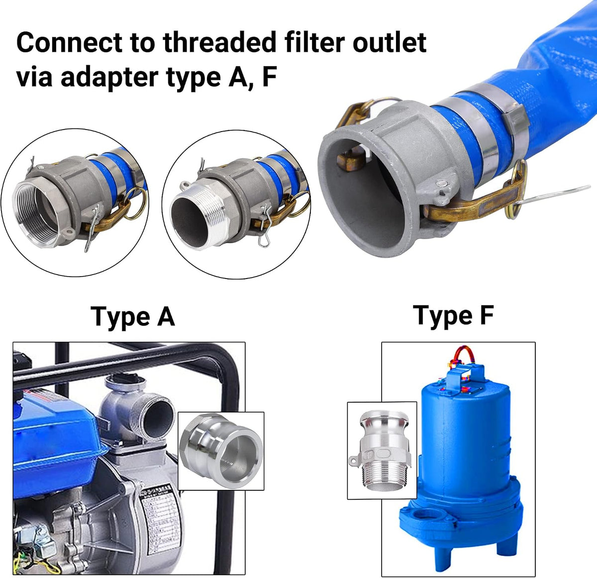 1" x 100ft PVC Lay Flat Discharge Hose With Aluminum Camlock C & E