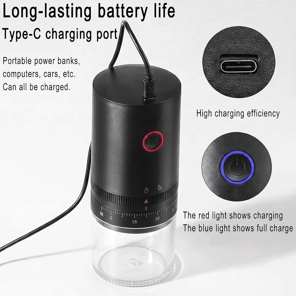 Portable Electric Burr Coffee Grinder, External Adjust, Rechargeable | 10 Drip Coffee Filter