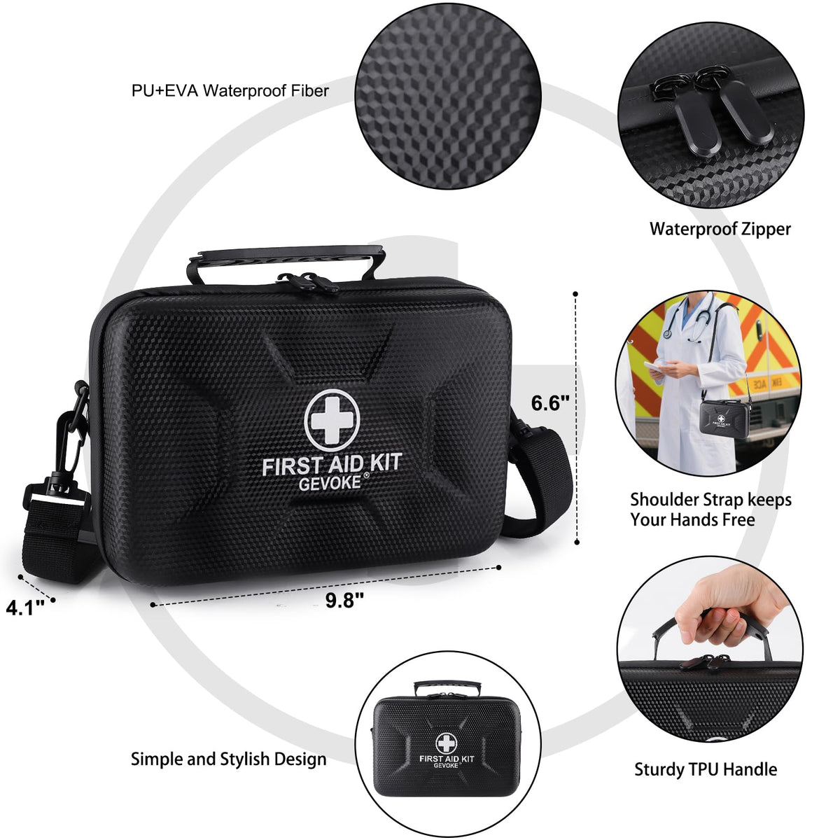 410 Piece Waterproof Hard Shell First Aid Kit, Black