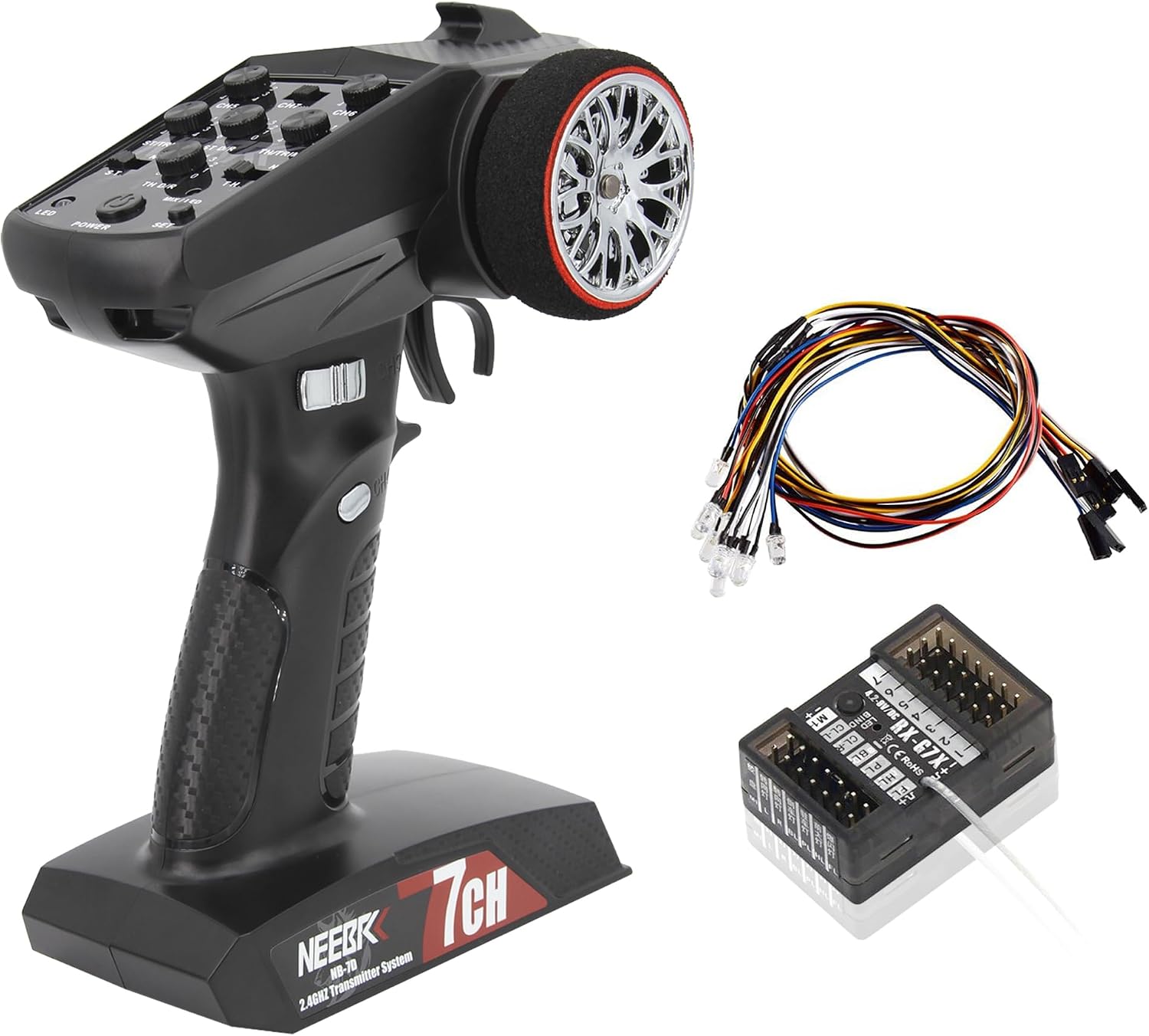 7 Channels RC Transmitter with Receiver Built-in Light Control System and 12LED Light Set, 2.4GHz Radio Remote