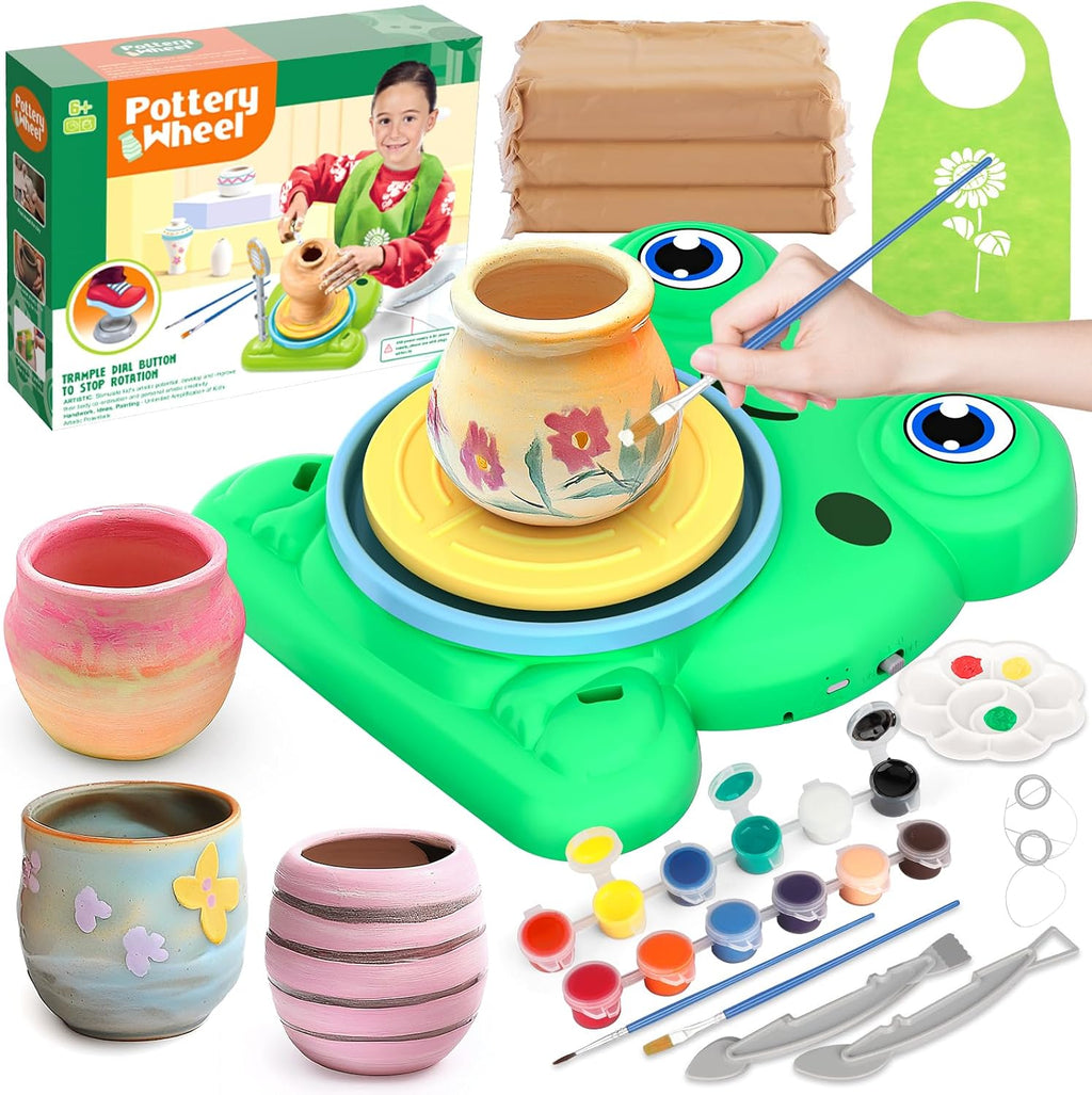Pottery Wheel for Kids - Complete Pottery Painting Kit Arts and Crafts for Kids Ages 8-12 with 3 Pack Air Dry Clay