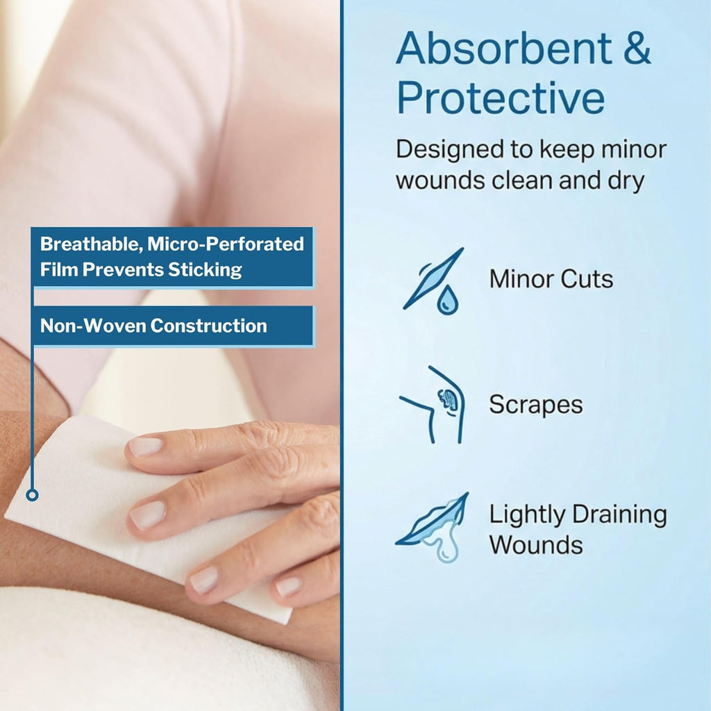Non-Adherent Pads for Wounds, 2x3 Inch, 100 Count, Sterile Non-Stick Wound Dressing, Highly Absorbent, Painless
