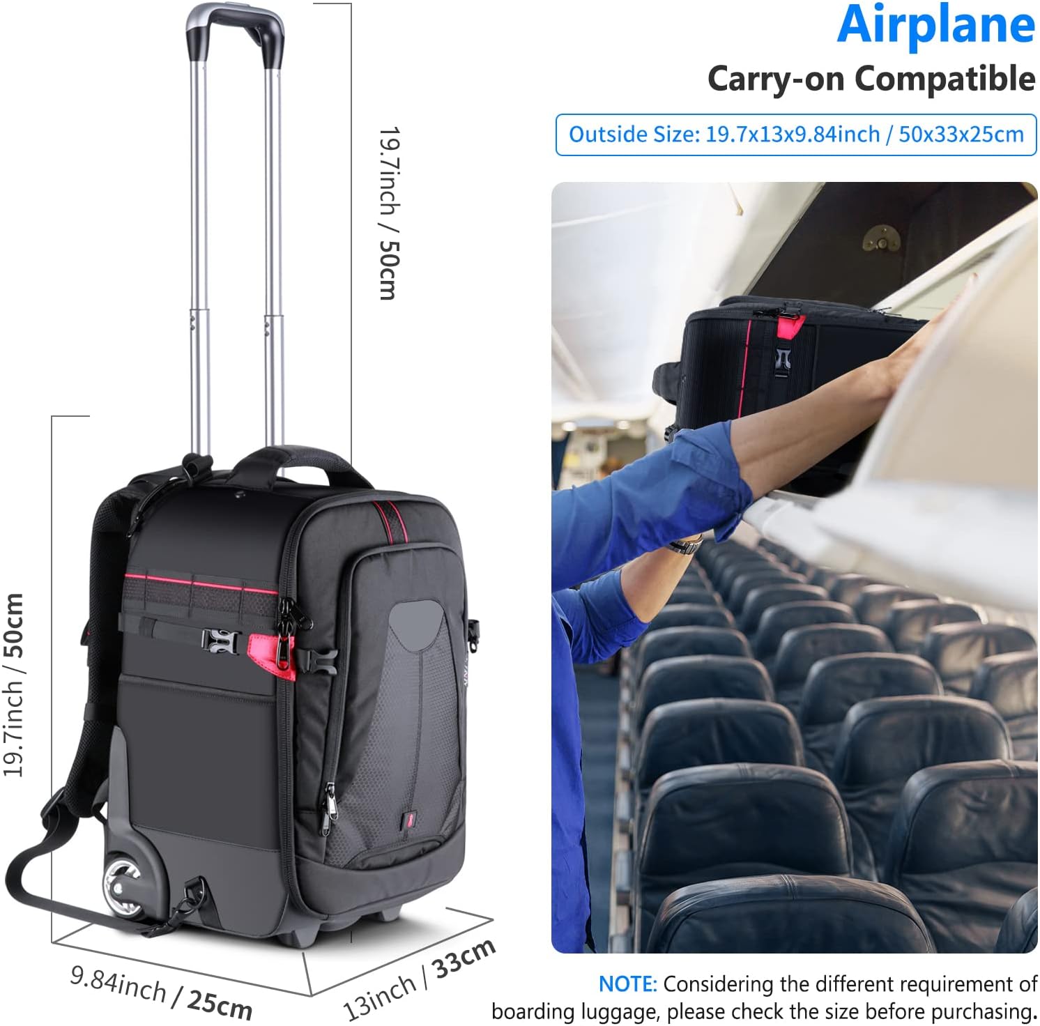 2-in-1 Rolling Camera Backpack Trolley Case - Anti-shock Detachable Padded Compartment, Hidden Pull Bar, Durable