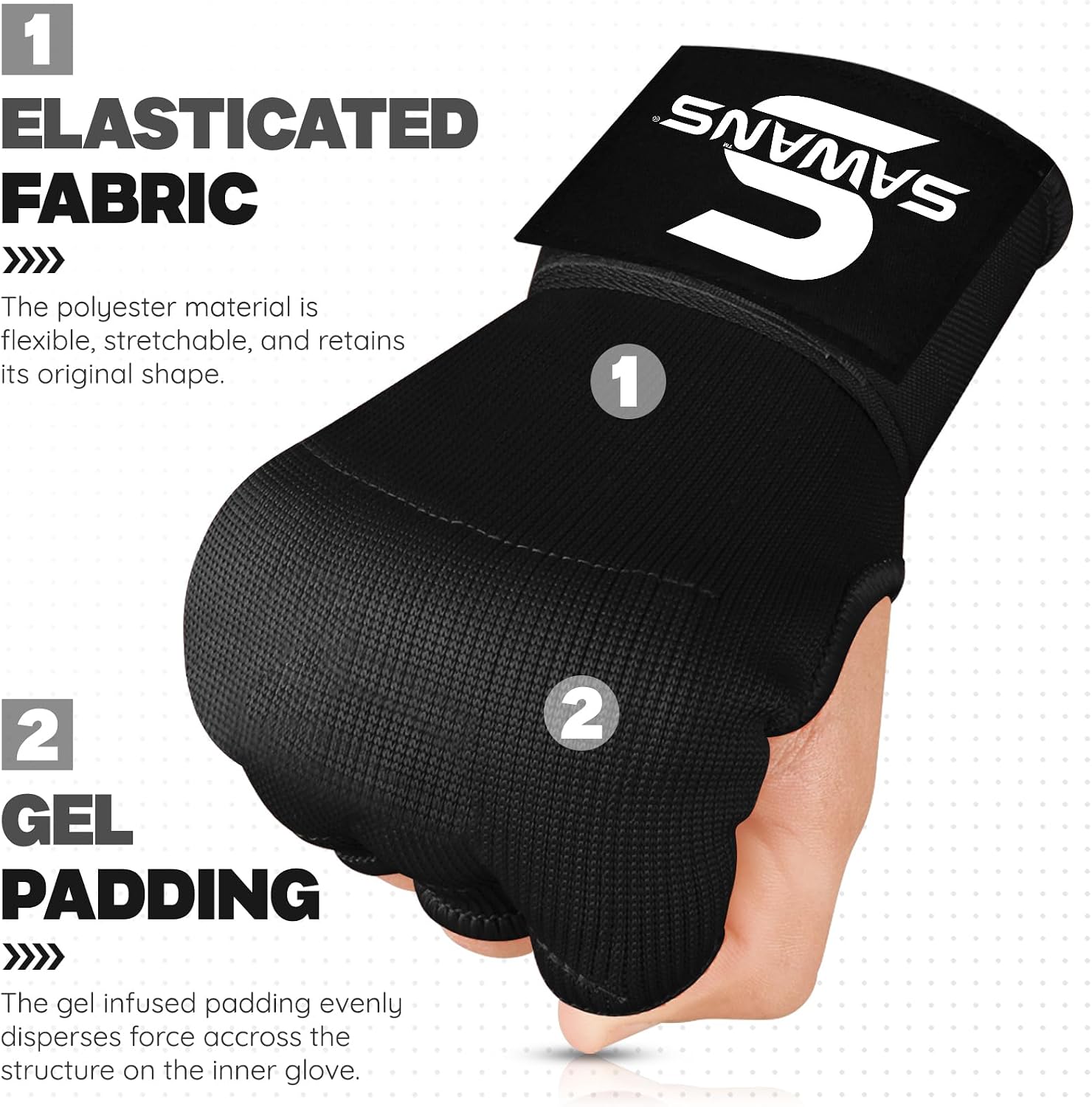 Boxing Hand Wraps Inner Gloves for Hand Protection Long Wrist Straps Elasticated, Padded Martial Arts Combat Gloves