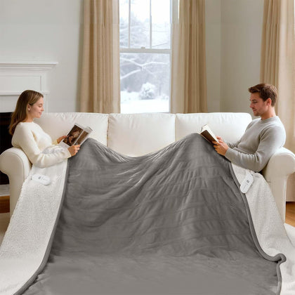 King Size Electric Blanket, Dual Control Heated Blanket, Grey