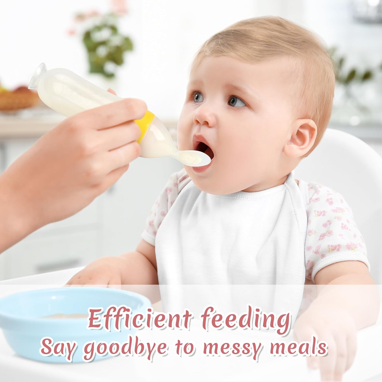 Baby Food Feeder 4 Pack Silicone Baby Food Dispensing Spoon-WAJIAYON, 3 oz Squeeze Feeding Spoons with Suction Cup