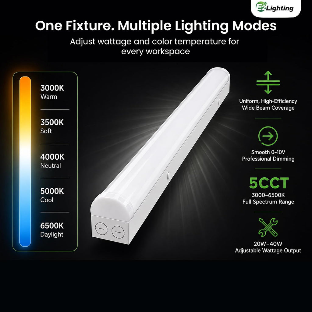 E2 LIGHTING 4ft LED Linear Shop Light, Emergency Battery Backup