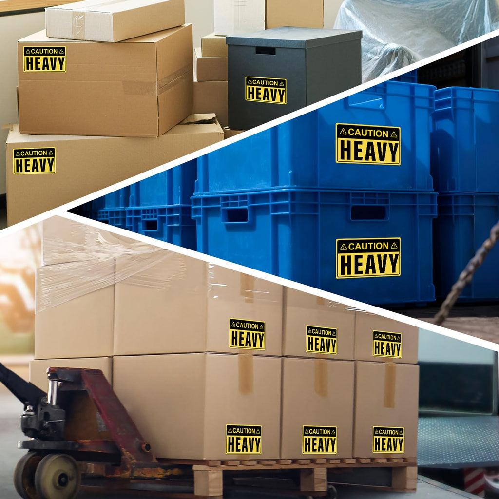 500 Pcs Caution Heavy Stickers 5" × 3" Shipping Warning Labels