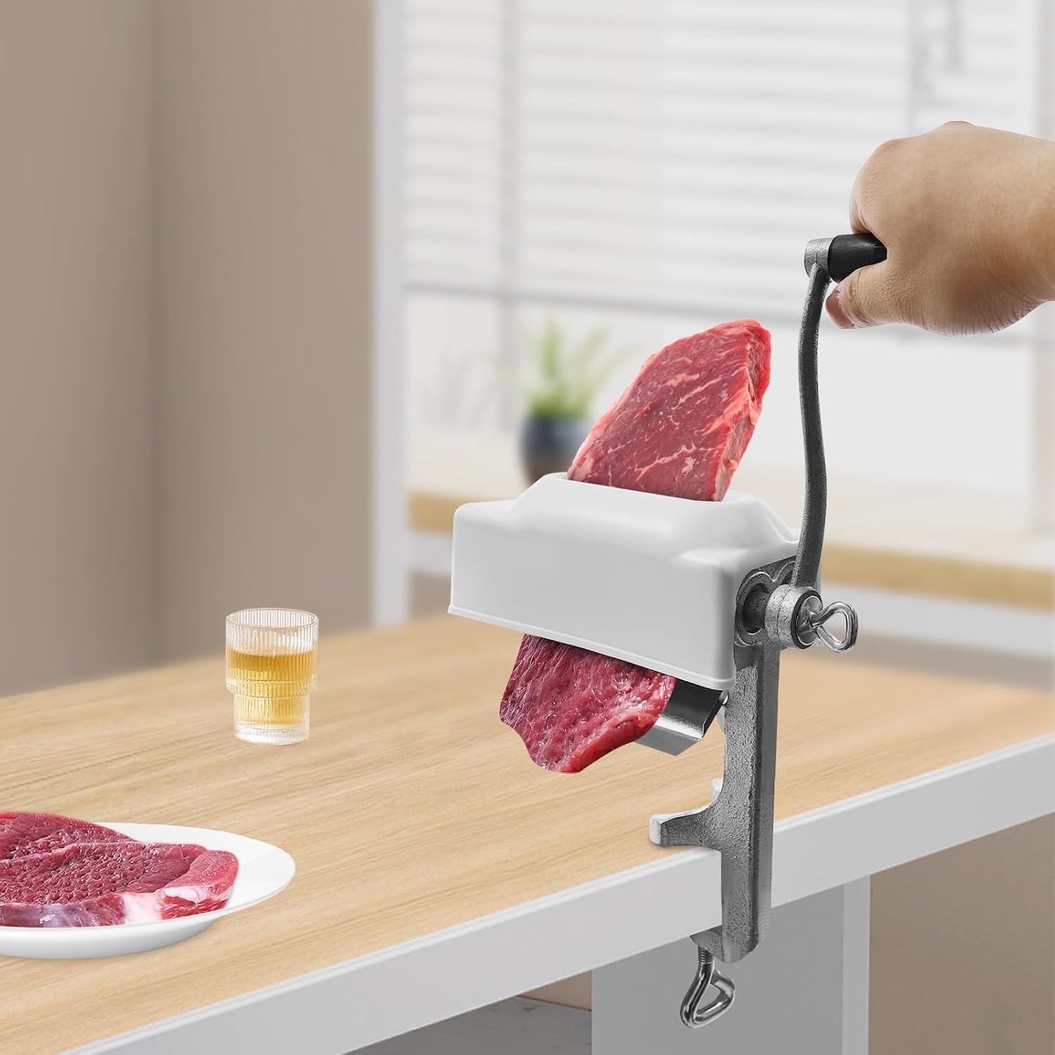 Commercial Meat Cuber Heavy Duty Steak Flatten Cuber Rolling Poultry Tenderizer Machine Clamp on Kitchen Tool (Sliver)