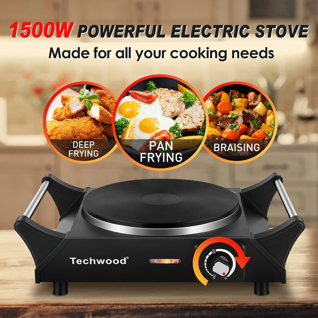 Hot Plate, Techwood Electric Stove for Cooking, 1500W Countertop Single Burner with Adjustable Temperature and