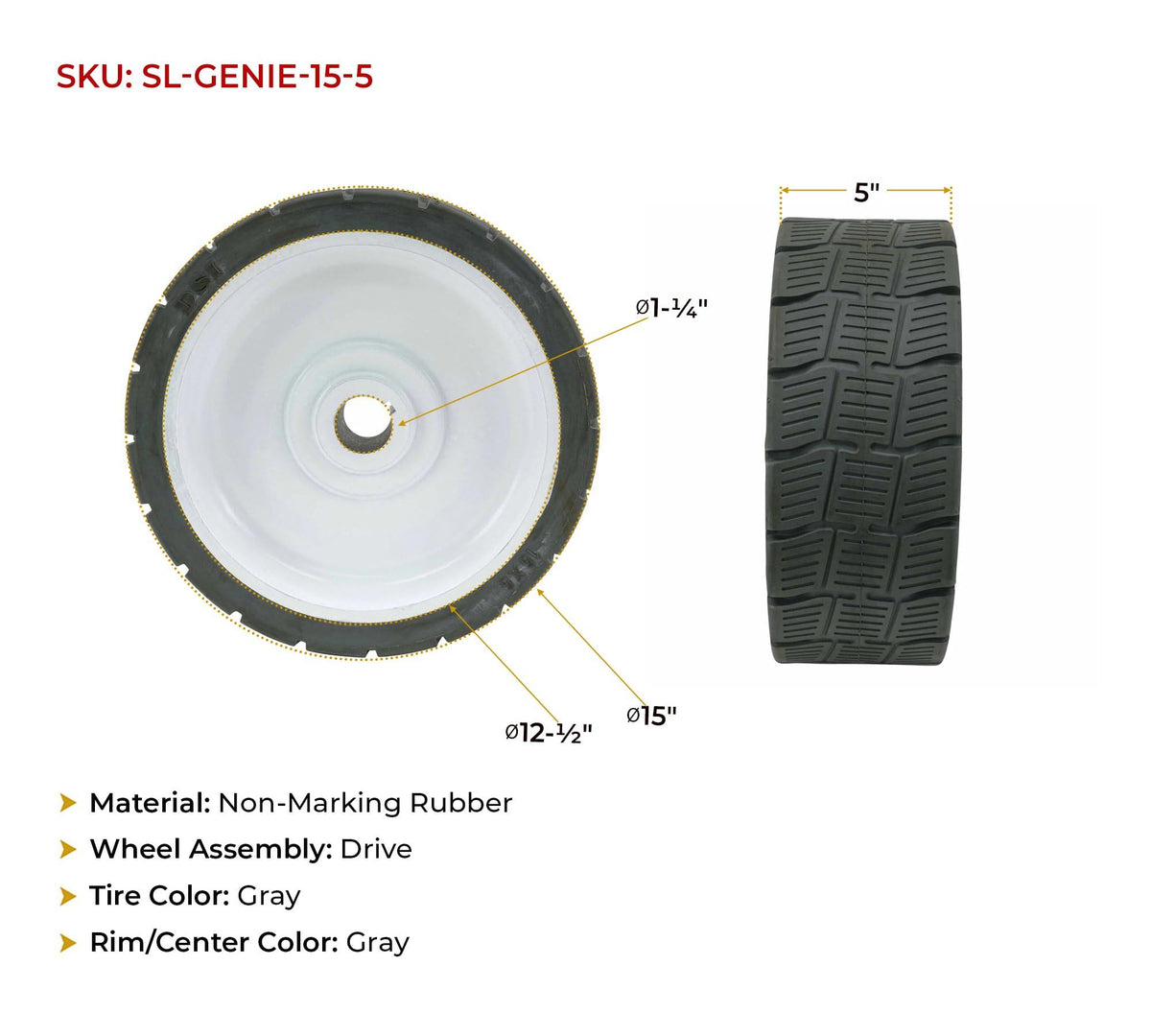 Genie 105454 Non Marking Scissor Lift Tires 15 x 5, GS-2032, GS-4655, GS-4047, GS-3246, GS-3232, GS-2046, GS-2632, GS-2646, GS-3246