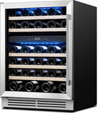 24 Inch Wine Fridge, 52 Bottle Dual Zone Wine Cooler with Left Hinged