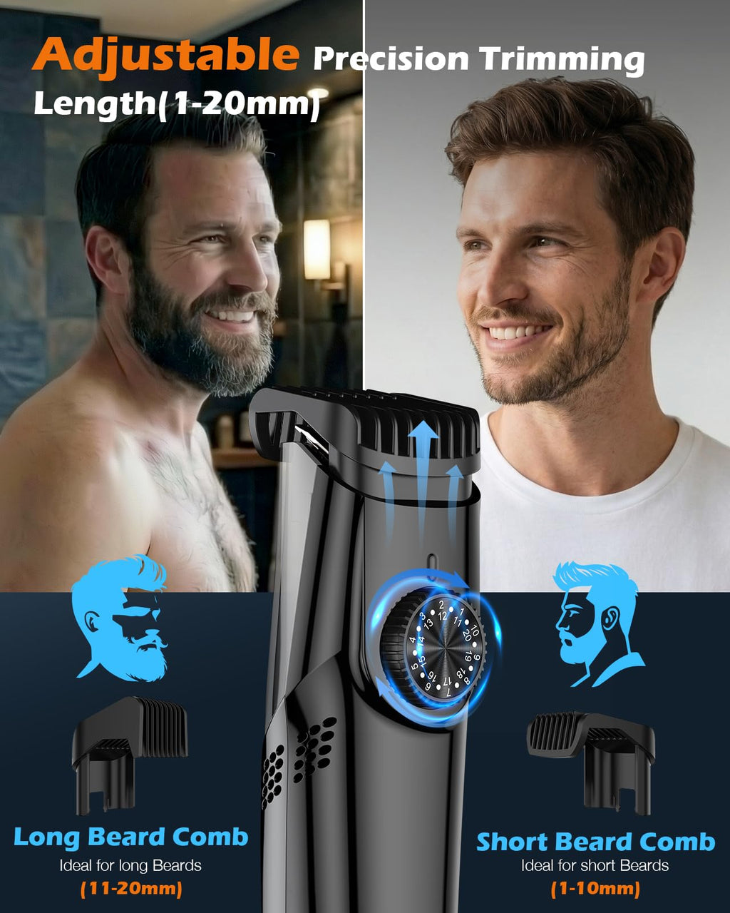 Vacuum Beard Trimmer for Men, Adjustable Precision Trimming Length 1-20mm