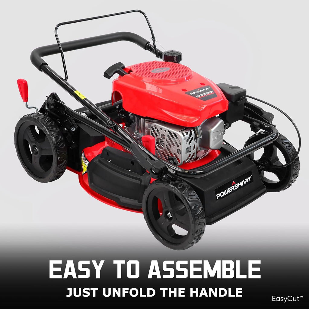 EasyCut 18-Inch Gas Lawn Mower, 144cc 4-Stroke OHV Engine, Push Walk-Behind, 3-in-1 Mulch/Bag/Side Discharge, Steel