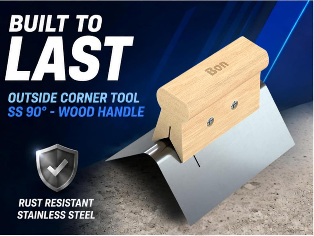Outside Corner Tool Stainless Steel 3/8 Inch Blade with Durable Wood Handle | Clean Finishing on Drywall, Plaster